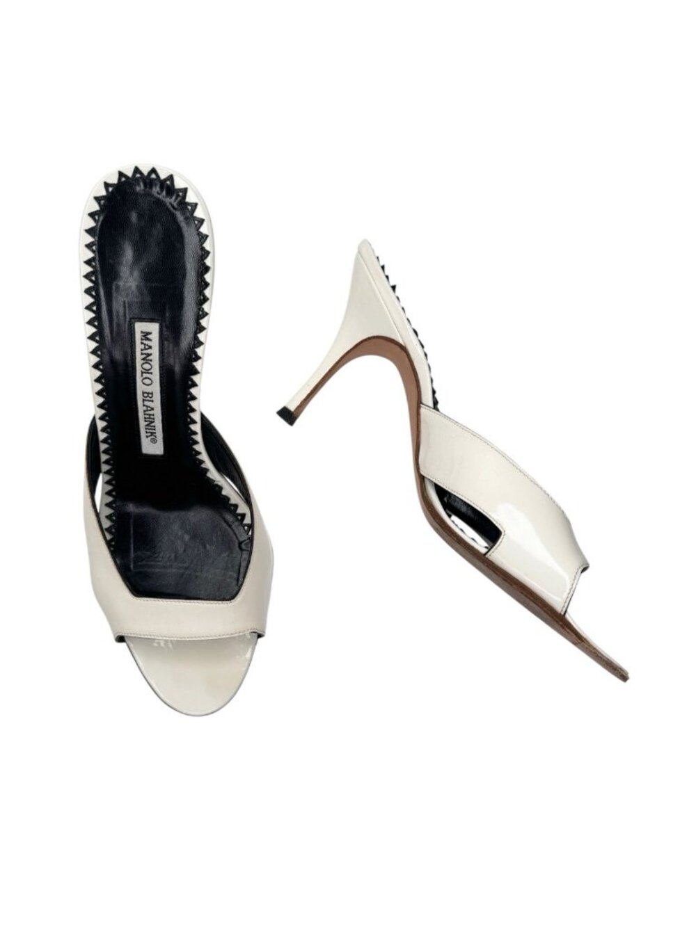 Manolo Blahnik Sz 38 White Patent Leather Mule Sandals Stiletto Slides - Picture 4 of 12